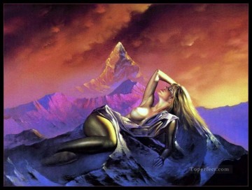 Femme montagne fantaisie Peinture à l'huile